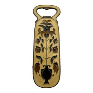 Vintage Bronze Cloisonné Bottle Opener – Floral‎ Vase Design – 4” Enamel Barware